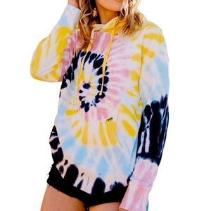 NWT IVORY ELLA MASAI SWIRL TIE DYED OVERSIZED PULLOVER HOODIE SWEATSHIRT SZ SM